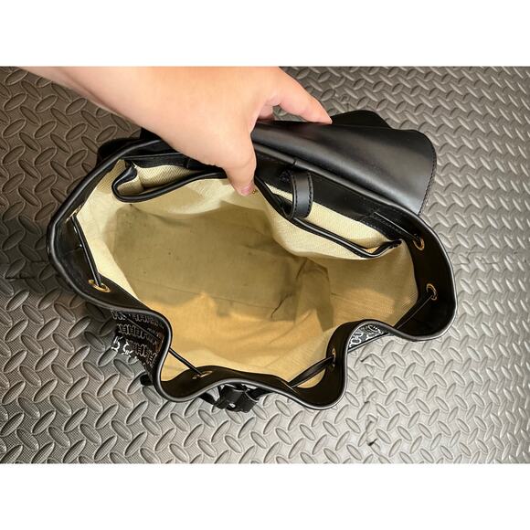 Tory Burch Gemini Link Canvas Leather Backpack Black & White Womens Travel - Picture 11 of 16